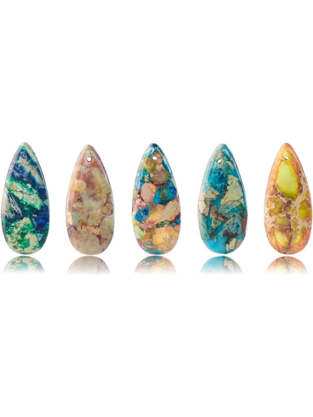 5pcs Natural Waterdrop Jasper Gemstone Pendants - Unique Charm Jewelry Set